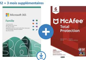 Licence Logiciel Microsoft Office 365 Famille - 6 personnes, 15 mois + McAfee TotalProtection (Dématérialisé)