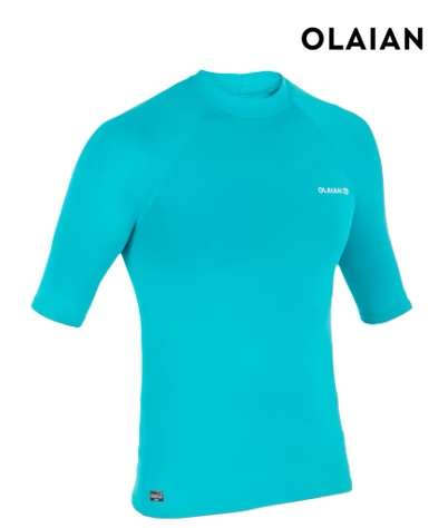 T-shirt anti-UV à manches courtes Olaian Surf 100 pour Homme - Bleu clair