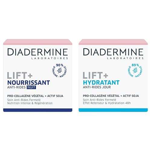 Lot de 2 crèmes anti-rides Diadermine - Routine Lift+ Hydratante et Nourrissante Jour et nuit