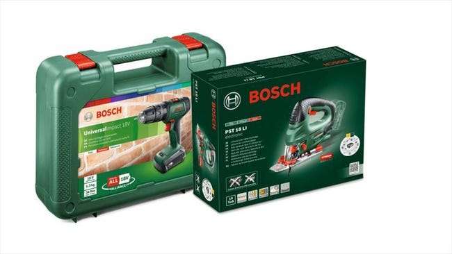 Kit 2 outils sans fil Bosch 06039d410b - Perceuse à percussion + scie Sauteuse + 2 batteries 18 V 2 Ah