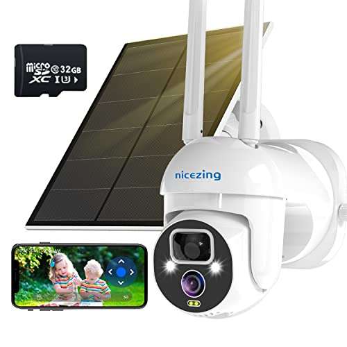 Caméra de Surveillance Exterieure nicezing sans Fil Solaire - WiFi, 2K, Carte SD 32 Go Offerte (Via Coupon - Vendeur Tiers)