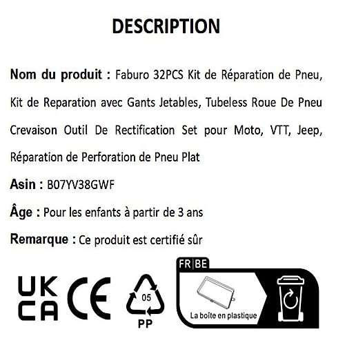 Kit réparation de pneus Faburo - 32 Pièces (Via coupon - vendeur tiers)