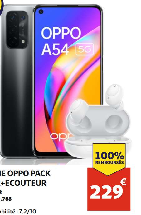 Sélection de produits 100% remboursés en 4 bons d'achat - Ex : pack téléphone Oppo A54 5G NR + écouteurs - Saint-Quentin (02)
