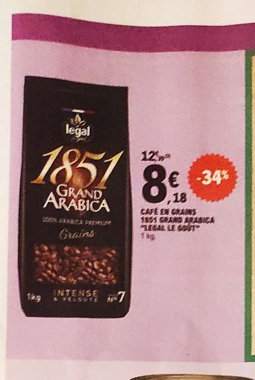 Paquet de Café en grains Legal 1851 Grand Arabica - 1 Kg