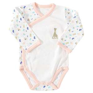 Pyjama Body Bébé en Coton Sophie La Girafe - Manches Longues, Blanc détails Roses, 0 ou 3 mois (via coupon)
