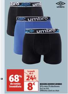 3 boxers Umbro, 95% coton, du s au xxl