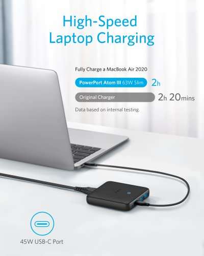 Chargeur Slim Anker PowerPort Atom III - USB-C, 63 W, 4 Ports PIQ 3.0 & GaN (vendeur tiers)