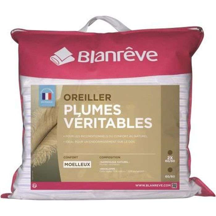 Oreiller Plumes Blanrêve - 60x60 cm, Blanc