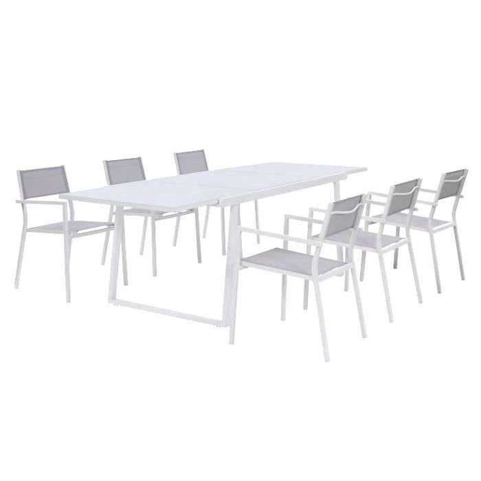 Ensemble repas 6 personnes - Table extensible aluminium + 6 fauteuils assise textilène (+ 40€ en cagnotte pour les CDAV)