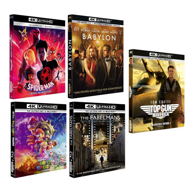 2 Combo Blu-ray 4K + Blu-ray (parmi une sélection) = 24,99€ Ex: Spider-Man: Across the Spider-Verse, Super Mario, Top Gun: Maverick, Babylon