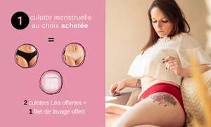 Bon d'achat pour 2 culottes Léa menstruelles et 1 filet de lavage ou 1 pochette offerts à l'achat d'1 culotte menstruelle - hors exceptions