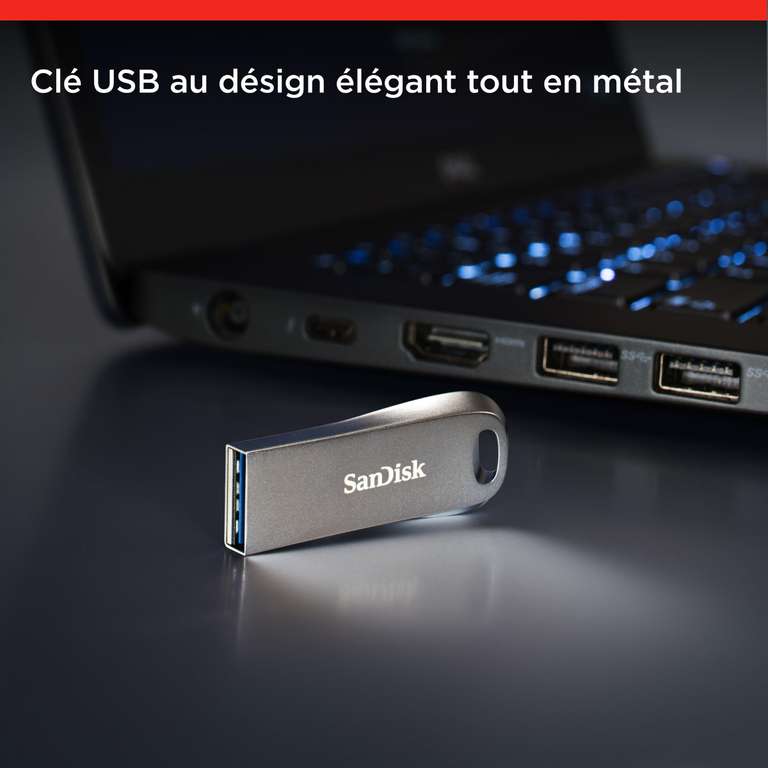 Clé USB SanDisk 128 Go Ultra Luxe, USB 3.2, allant jusqu'à jusqu'à 400 Mo/s