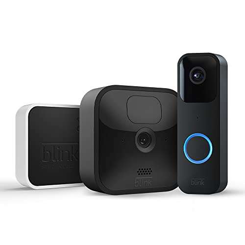 Kit Caméra de surveillance Blink Outdoor sans fil, résistante aux intempéries + Hub + Sonette Video Doorbell