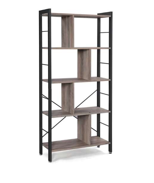 Bibliothèque Vasagle 4 niveaux industriel - Armature en fer - Noir et marron rustique ou Grège (74 x 30 x 154.5 cm)