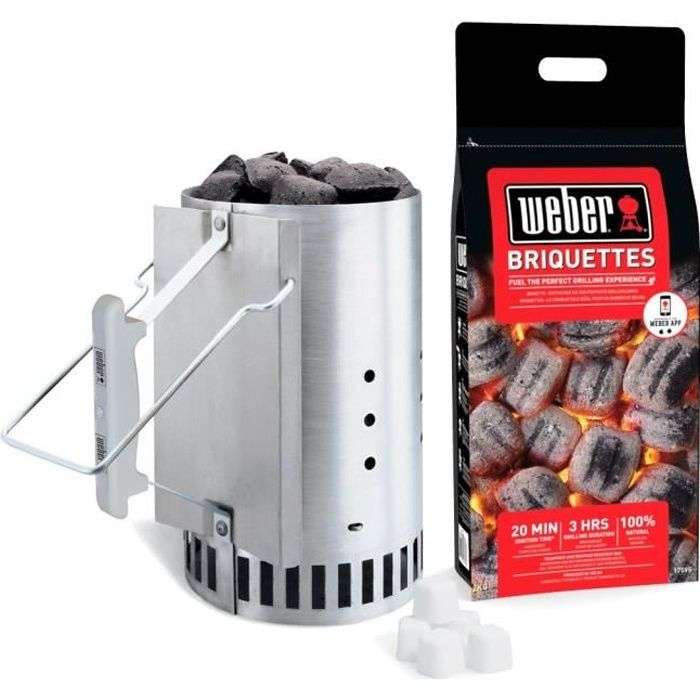 Kit Cheminée d'Alumage Barbecue Weber Rapidfire + 2 kg de briquettes