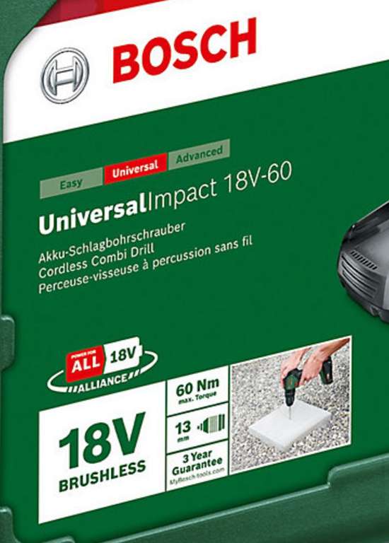 Perceuse visseuse à percussion sans fil brushless Bosch Power for All UniversalImpact 18V + 2 batteries 2Ah + 51 accessoires (via ODR 30€)