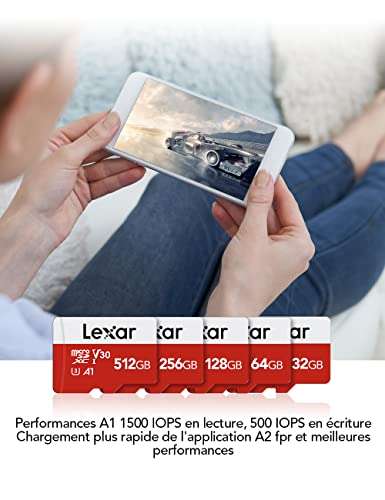 Lot de 2 Cartes microSDXC Lexar - 2x 64 Go, U3, Jusqu'à 100 Mo/s, Adaptateur SD (2x 128 Go à 25.83€) - Vendeur tiers