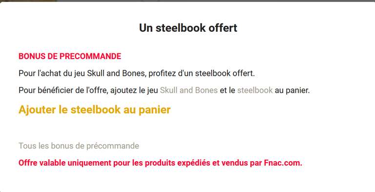 [Adhérents] Skull and Bones sur PS5/XBox (+ Steelbook Skull and Bones offert - valeur 39.99EUR) en magasin, site Fnac ko cf descriptif