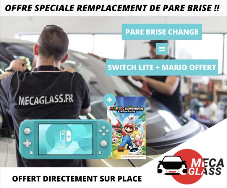 Nintendo Switch lite + Mario et les lapins cretins offert pour tout remplacement de pare-brise (mecaglass.fr)
