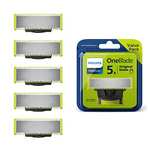 5 Lames de remplacement Philips OneBlade en acier inoxydable compatible avec tous les rasoirs électriques OneBlade (modèle QP250/50)