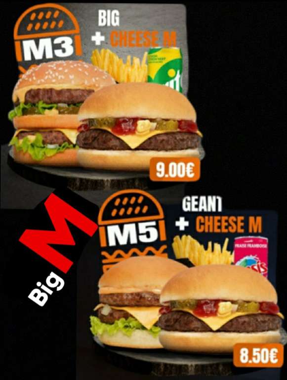 Menu double burger, frites, boisson M3 ou M5 à 5€ - Big M Marseille (13) Big M Buchelay (78)