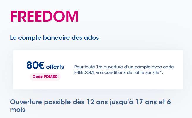 [Clients Boursobank] 80€ offerts pour toute première ouverture d'un compte/carte Freedom pour votre enfant (sous conditions)