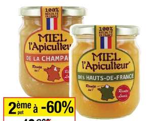 Lot de 2 pots de miel français l'Apiculteur des Hauts-de-France, de Champagne, du Gâtinais ou de Bourgogne (2x375g)