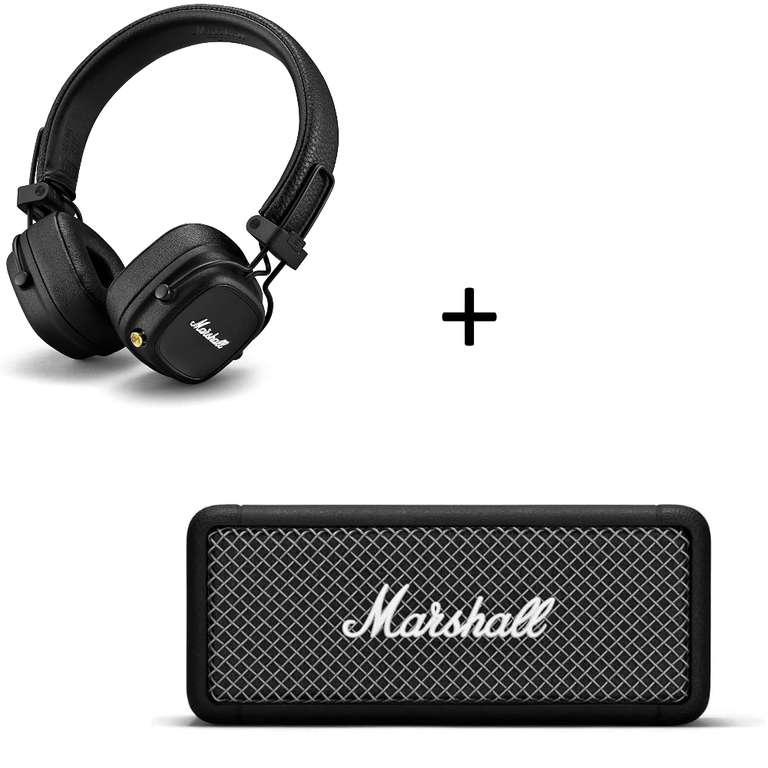 Enceinte portable sans fil Marshall Emberton - 20W, Bluetooth 5.0, IPX7, Autonomie 20h + Casque audio Marshall Major IV Bluetooth