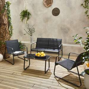 Salon de jardin industriel Silvi en métal noir - 4 places - 1 canapé + 2 fauteuils