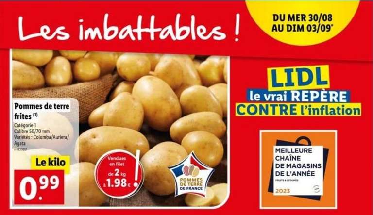 Filet de 2 kg de pommes de terre frites - catégorie 1, origine France