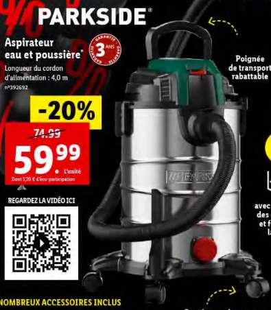 PARKSIDE® Aspirateur eau et poussière PWD 30 C1, 1 500…