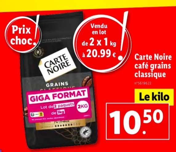 Café en grains CARTE NOIRE : le paquet de 1 kg à Prix Carrefour