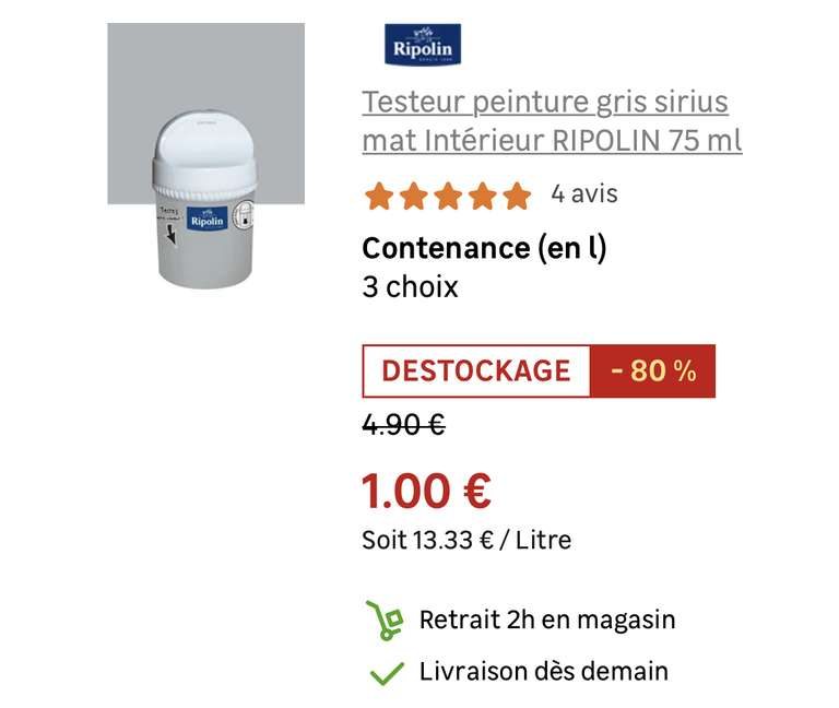 Testeurs de peinture Ripolin/Dulux/Tollens/Envie à 1€ - Vendin-le-Vieil (62)