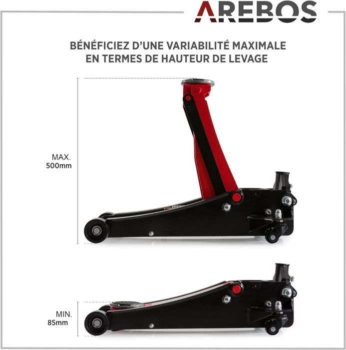 Cric Arebos 3 Tonnes 75-505mm (+11,9€ de cagnotte CDAV - Vendeur Tiers)