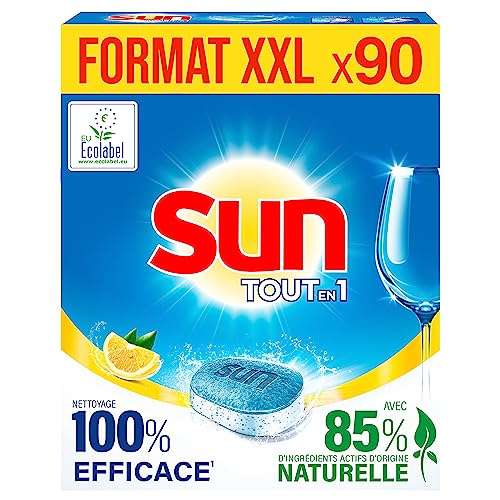 90 Tablettes Lave-Vaisselle Sun Tout-en-1 Citron, 85% Ingrédient Naturel/Ecolabel
