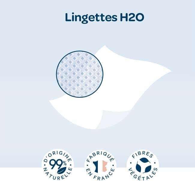 Paquet de 72 Lingettes nettoyantes H2O à l'eau pour bébé (Via abonnement)