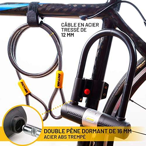Antivol Velo SIGTUNA 1,2m Câble, 16 mm Robuste Antivol de Vélo et Support, 3 Clés de Haute Sécurité (Via coupon - Vendeur tiers)