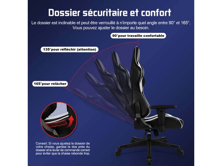 Chaise Gaming Homimaster Appuie Tête + Coussin Lombaire (Vendeur Tiers)