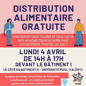 [Étudiants] Distribution gratuite de produits alimentaires secs (conserves, farine, pâtes, riz...) - Montpellier (34)