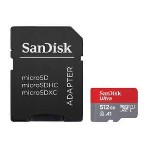 Carte mémoire flash + adaptateur microSDXC vers SD SanDisk Ultra 512 Go - A1 / UHS-I U1 / Class10 (+ 2,00€ en Rakuten Points)