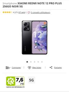 [Darty Max] Smartphone Xiaomi Redmi Note 12 Pro Plus 256 Go Noir 5G