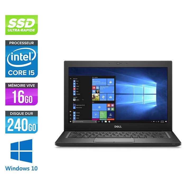 PC Portable 12.5" Dell Latitude 7280 - i5-6200U, 16 Go de RAM, 240 Go de SSD, Windows 10 (Reconditionné)