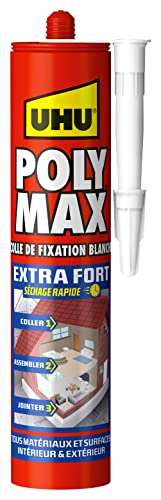 Mastic/colle de fixation UHU Polymax extra fort - MSP pour coller, assembler et jointer, toutes surfaces, séchage rapide, blanc, 425 g