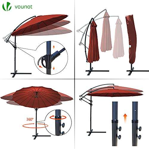 Parasol Déporté de Jardin Shanghai - 3m Rouge Vounot, avec manivelle, inclinable, avec housse de protection