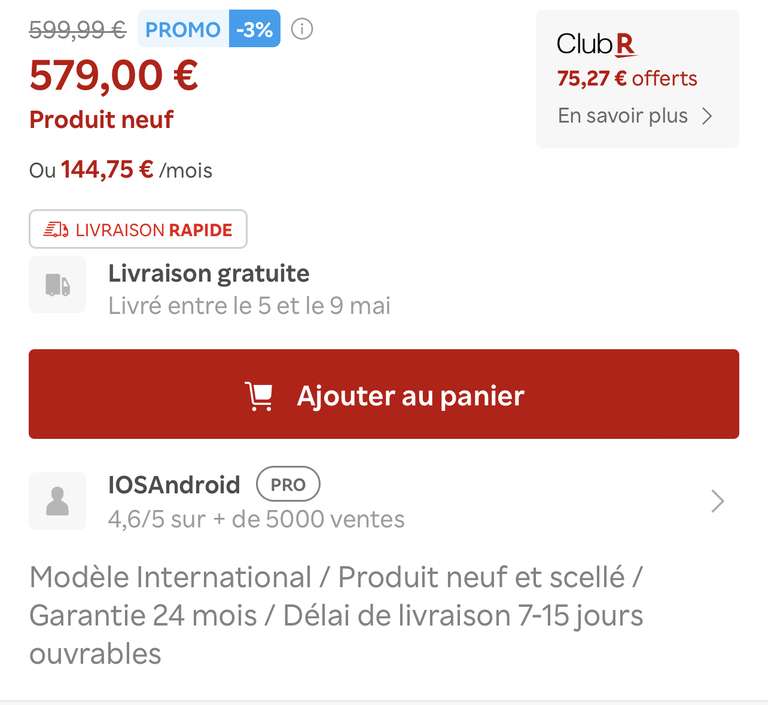 Tablette 10.9" Apple iPad Air 5 (2022) - Wi-Fi, 64 Go, Gris Sidéral (+ 28.95€ offerts en Rakuten Points)