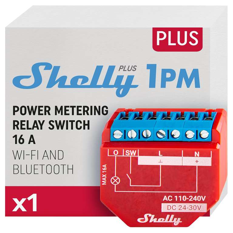 Interrupteur/commutateur de relais connecté Shelly Plus 1PM - Compatible Alexa/Google Home