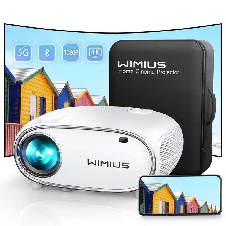 Vidéoprojecteur WiMius - 5G, WiFi/Bluetooth, 12000 Lumens, Full HD 1080P (Vendeur tiers)