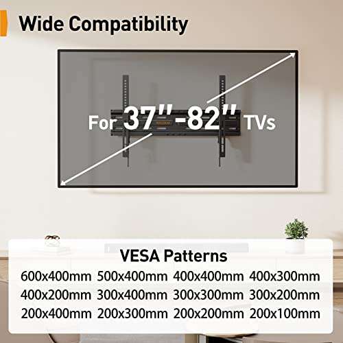 Support TV Mural inclinable Perlegear - 37 à 82, inclinable, Max. VESA 600×400mm (Vendeur Tiers, Via coupon 40%)