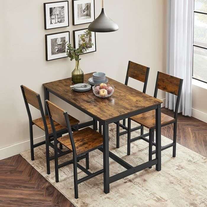 Lot de 2 chaises salle à manger - Cadre en Acier - Style Industriel - Marron Rustique et Noir - 36 x 46,6 x 87,1 cm