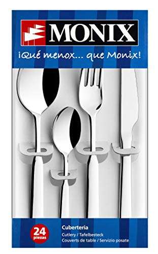 Lotde 24 couvert en Acier Inoxydable Monix Europa - 6 cuillères, 6 fourchettes, 6 couteaux à steak, 6 cuillères à café